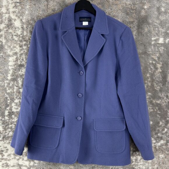 Herman Geist Size 14 Wool Notched Blazer Jacket Purple Long Sleeve Button Lined - Picture 1 of 8